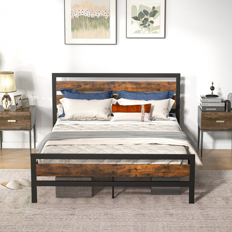 Rustic Industrial Bed Frame with Headboard, Footboard, and Under-Bed Storage – Full/Queen Size