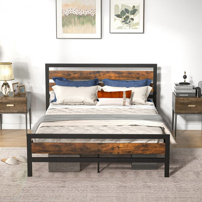 Rustic Industrial Bed Frame with Headboard, Footboard, and Under-Bed Storage – Full/Queen Size