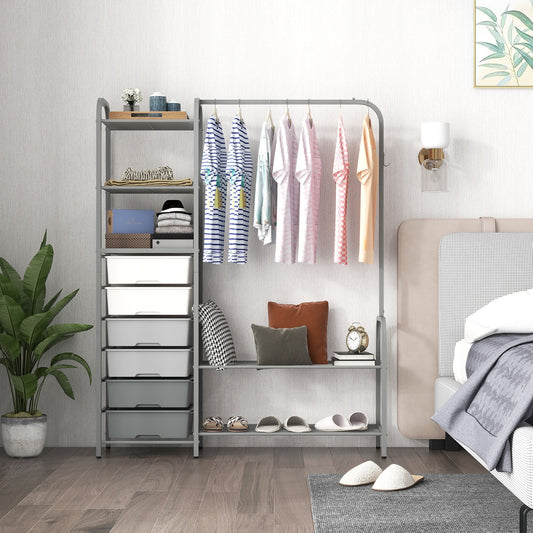 Freestanding Closet Organizer with Shelves, Removable Drawers and Shoe Rack for Bedroom, Entryway and Closet