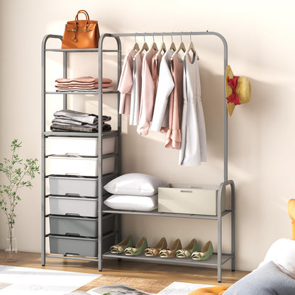 Freestanding Closet Organizer with Shelves, Removable Drawers and Shoe Rack for Bedroom, Entryway and Closet