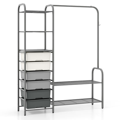 Freestanding Closet Organizer with Shelves, Removable Drawers and Shoe Rack for Bedroom, Entryway and Closet