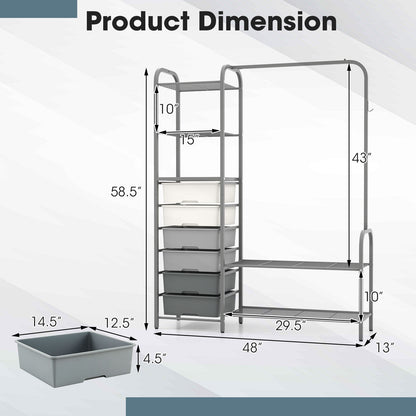 Freestanding Closet Organizer with Shelves, Removable Drawers and Shoe Rack for Bedroom, Entryway and Closet