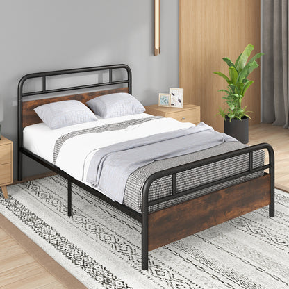 Industrial Metal Bed Frame with Rustic Headboard – Full Size