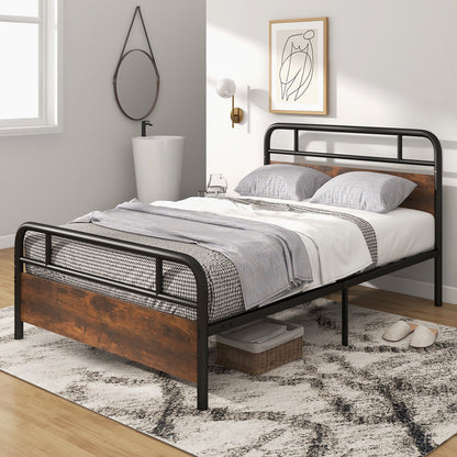 Industrial Metal Bed Frame with Rustic Headboard – Full Size