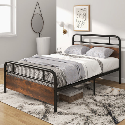 Industrial Metal Bed Frame with Rustic Headboard – Full Size