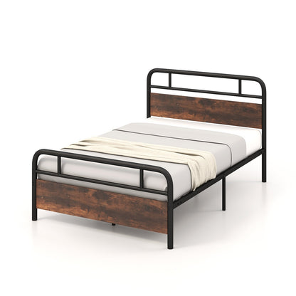 Industrial Metal Bed Frame with Rustic Headboard – Full Size