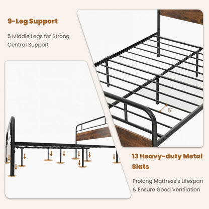 Industrial Metal Bed Frame with Rustic Headboard – Full Size
