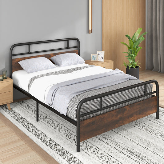 Industrial Metal Bed Frame with Rustic Headboard – Queen Size