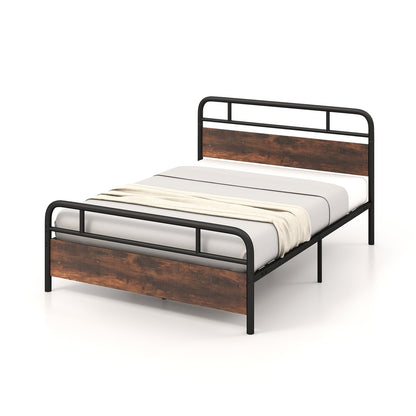 Industrial Metal Bed Frame with Rustic Headboard – Queen Size