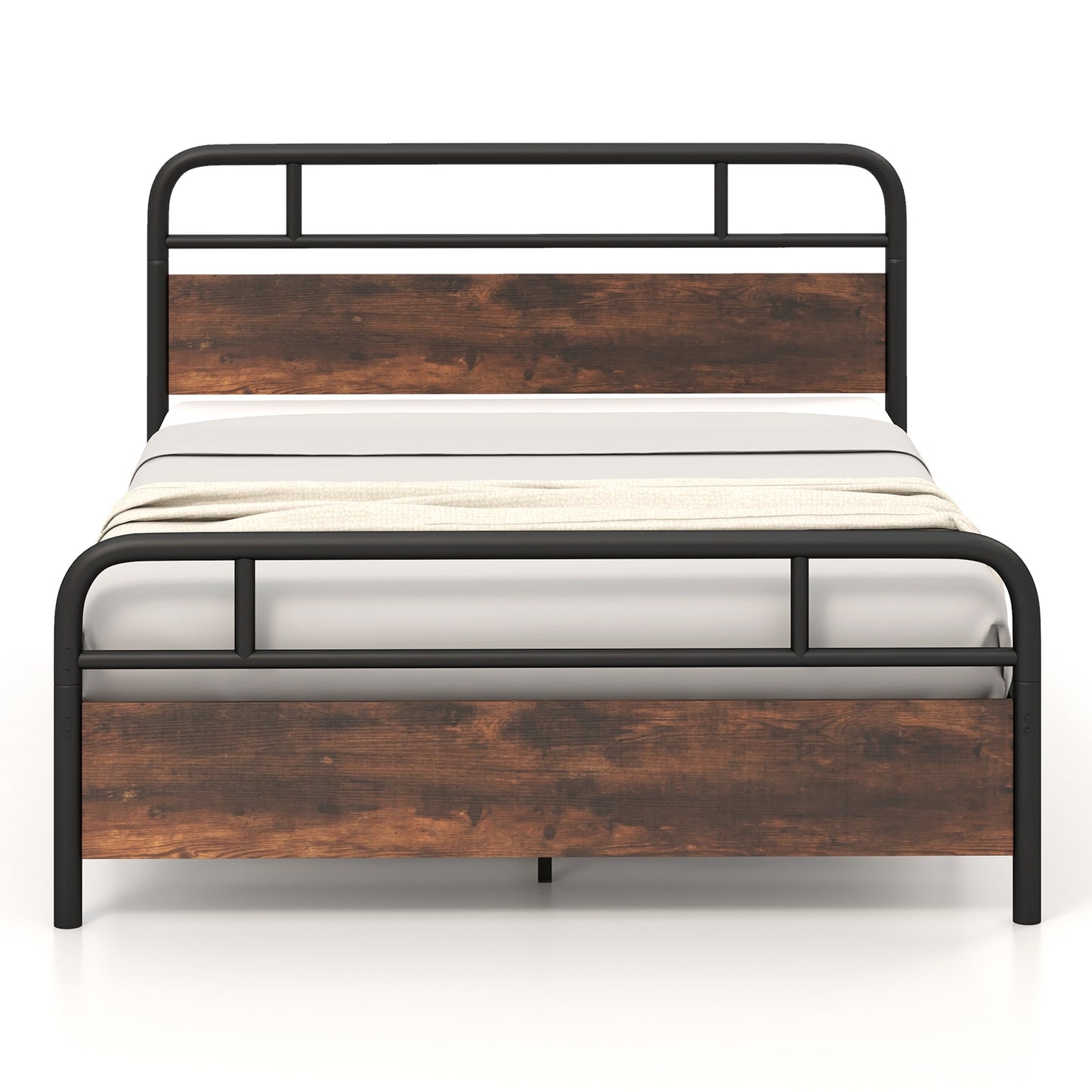 Industrial Metal Bed Frame with Rustic Headboard – Queen Size