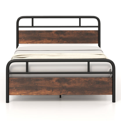 Industrial Metal Bed Frame with Rustic Headboard – Queen Size