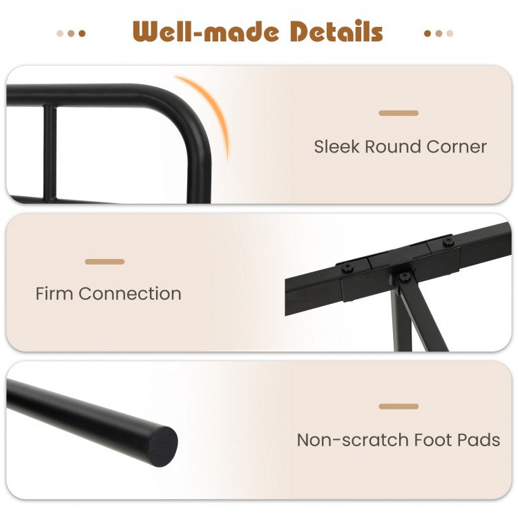 Industrial Metal Bed Frame with Rustic Headboard – Twin Size