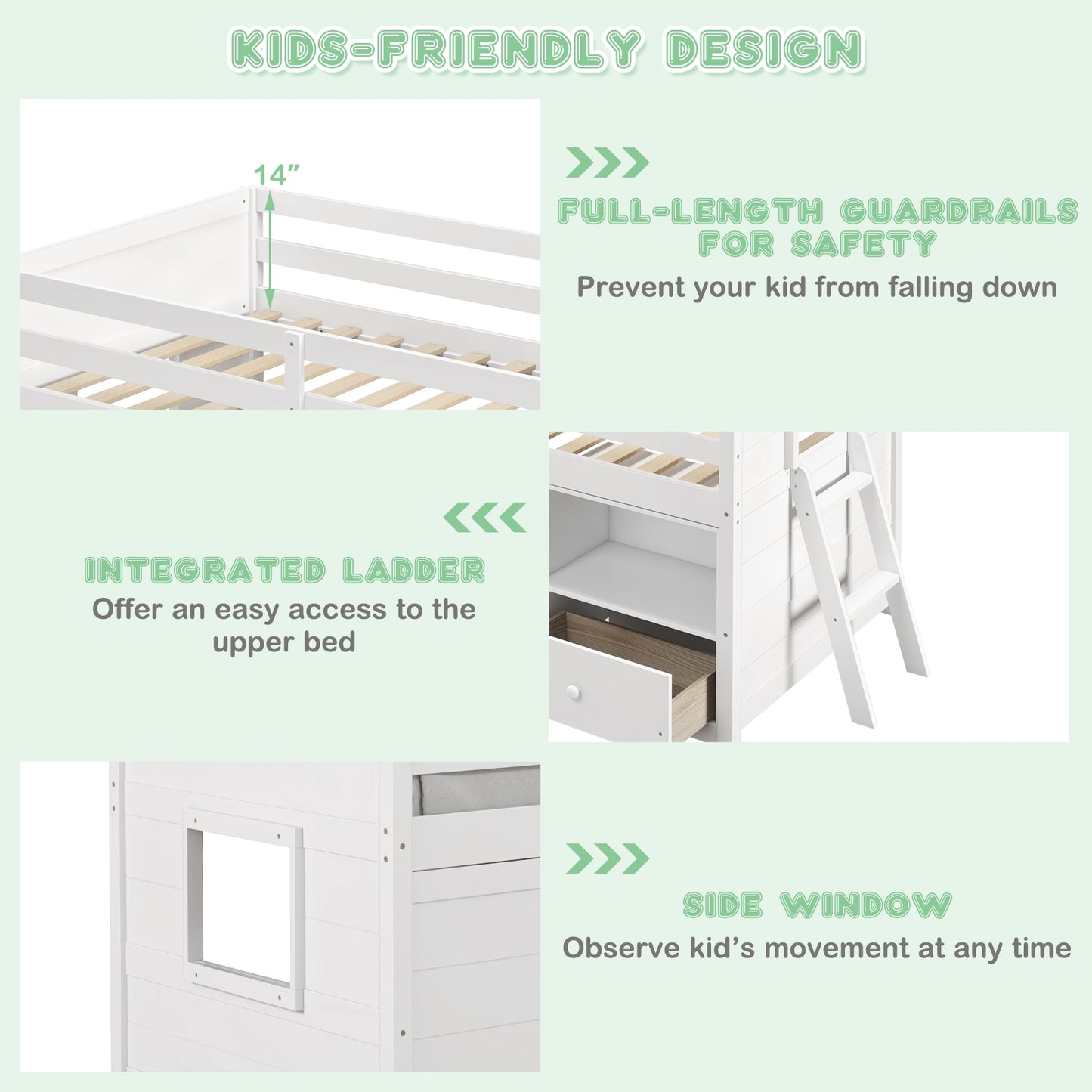 Functional Twin Low Loft Bed with Solid Wood Frame, Storage, and Drawer