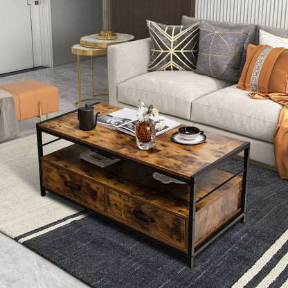 Multi-Functional Coffee Table with 2 Pull-Out Drawers and Open Storage