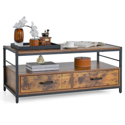 Multi-Functional Coffee Table with 2 Pull-Out Drawers and Open Storage