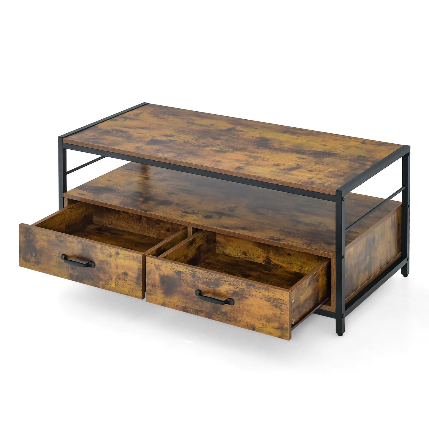 Multi-Functional Coffee Table with 2 Pull-Out Drawers and Open Storage
