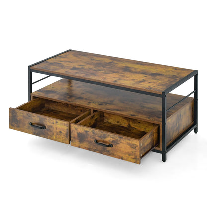Multi-Functional Coffee Table with 2 Pull-Out Drawers and Open Storage