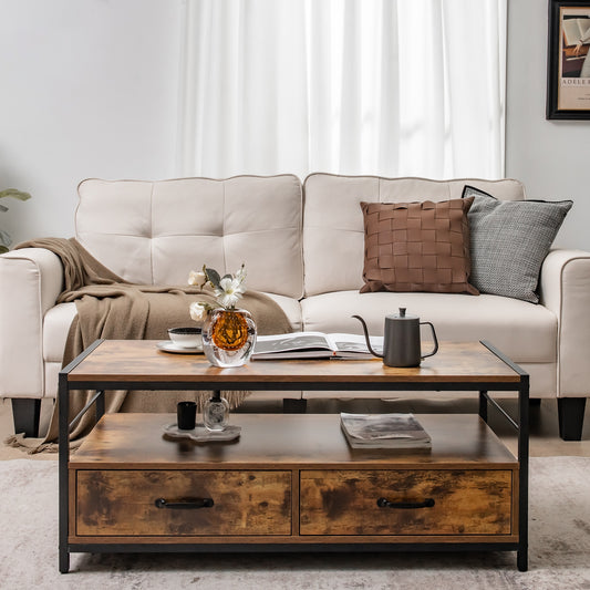 Multi-Functional Coffee Table with 2 Pull-Out Drawers and Open Storage