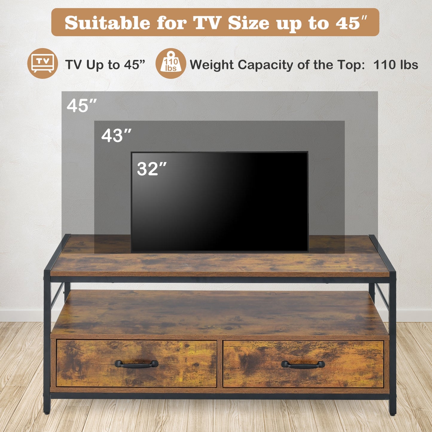Multi-Functional Coffee Table with 2 Pull-Out Drawers and Open Storage