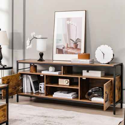 Rustic TV Stand with 2 Side Cabinets and Adjustable Center Shelf – 58 Inch for 65 Inch TVs