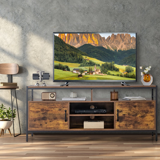 Rustic TV Stand with 2 Side Cabinets and Adjustable Center Shelf – 58 Inch for 65 Inch TVs