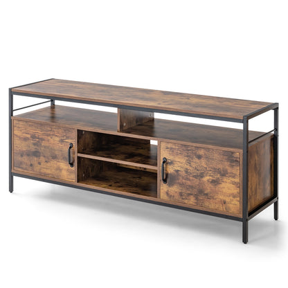 Rustic TV Stand with 2 Side Cabinets and Adjustable Center Shelf – 58 Inch for 65 Inch TVs