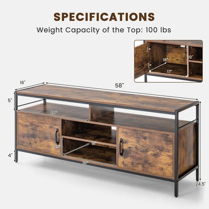 Rustic TV Stand with 2 Side Cabinets and Adjustable Center Shelf – 58 Inch for 65 Inch TVs