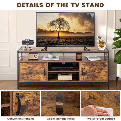 Rustic TV Stand with 2 Side Cabinets and Adjustable Center Shelf – 58 Inch for 65 Inch TVs