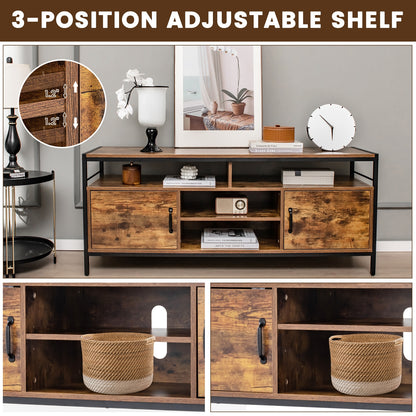 Rustic TV Stand with 2 Side Cabinets and Adjustable Center Shelf – 58 Inch for 65 Inch TVs