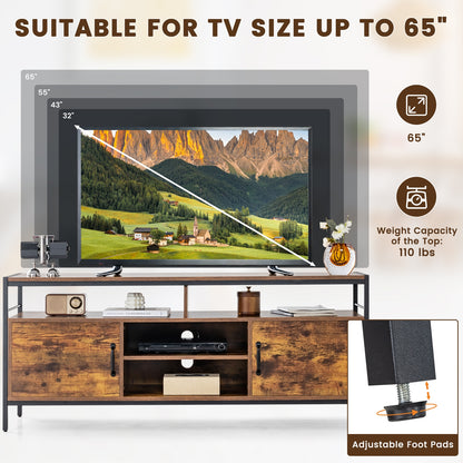 Rustic TV Stand with 2 Side Cabinets and Adjustable Center Shelf – 58 Inch for 65 Inch TVs