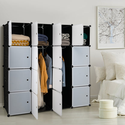 16-Cube Closet Organizer with Doors and Hanging Rods – Modular Storage for Clothes and Shoes