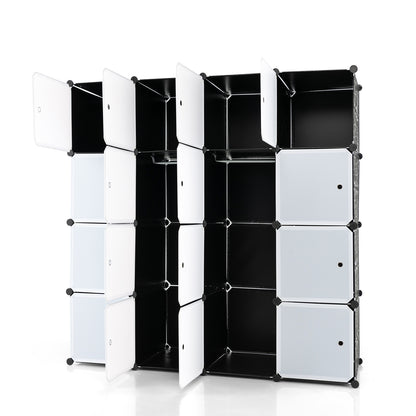 16-Cube Closet Organizer with Doors and Hanging Rods – Modular Storage for Clothes and Shoes