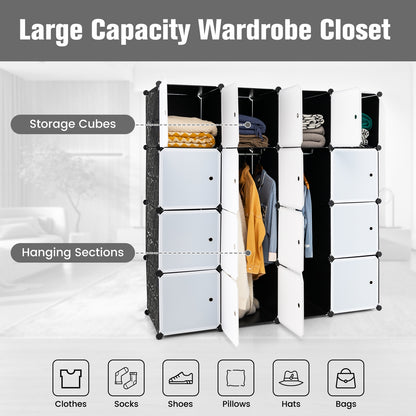 16-Cube Closet Organizer with Doors and Hanging Rods – Modular Storage for Clothes and Shoes