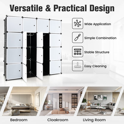 16-Cube Closet Organizer with Doors and Hanging Rods – Modular Storage for Clothes and Shoes