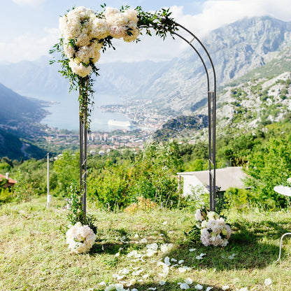 Metal Garden Arch Trellis for Climbing Plants with Ground Stakes and Decorative Design