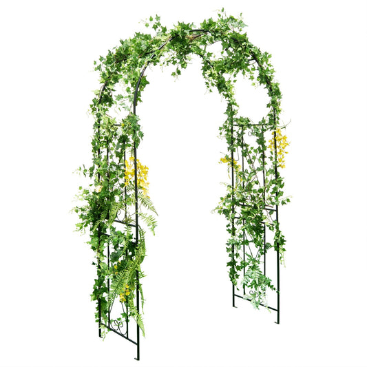 Metal Garden Arch Trellis for Climbing Plants with Ground Stakes and Decorative Design