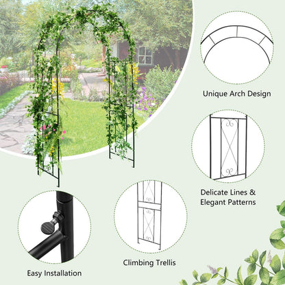 Metal Garden Arch Trellis for Climbing Plants with Ground Stakes and Decorative Design