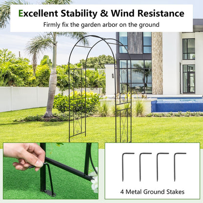 Metal Garden Arch Trellis for Climbing Plants with Ground Stakes and Decorative Design