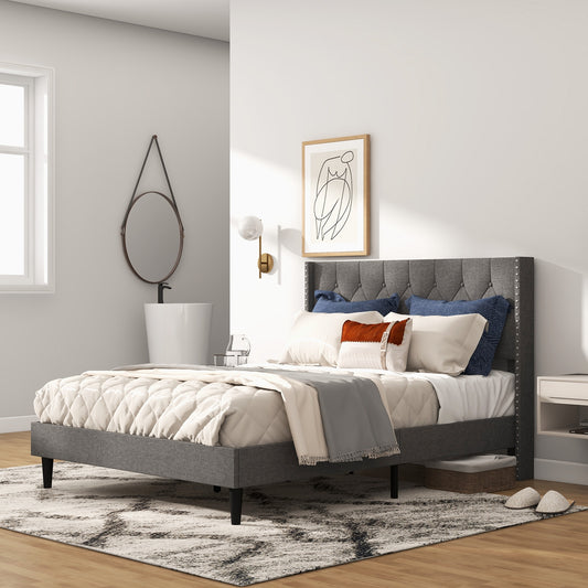 Elegant Upholstered Platform Bed with Tufted Headboard – Full/Queen Size