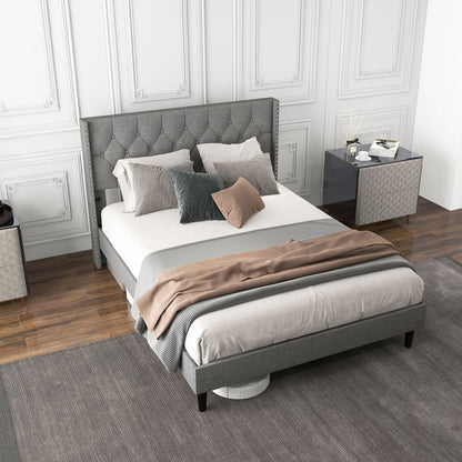 Elegant Upholstered Platform Bed with Tufted Headboard – Full/Queen Size