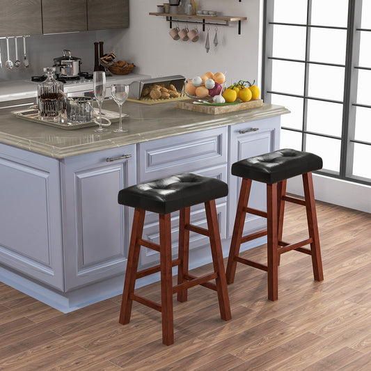 2 Piece Modern Backless Bar Stool Set with Padded Seats and Footrests, 29 Inch
