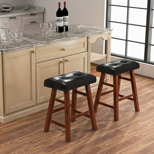 2 Piece Modern Backless Bar Stool Set with Padded Seats and Footrests, 24 Inch