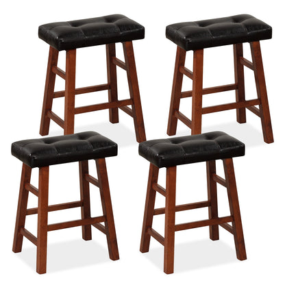 2 Piece Modern Backless Bar Stool Set with Padded Seats and Footrests, 24 Inch
