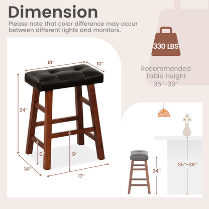 2 Piece Modern Backless Bar Stool Set with Padded Seats and Footrests, 24 Inch
