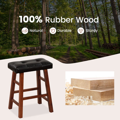 2 Piece Modern Backless Bar Stool Set with Padded Seats and Footrests, 24 Inch