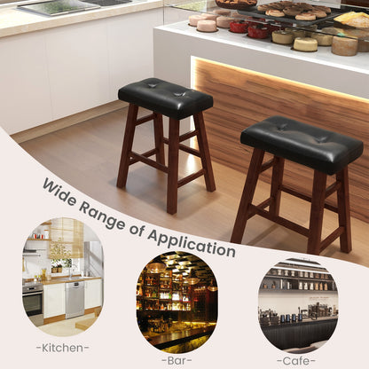 2 Piece Modern Backless Bar Stool Set with Padded Seats and Footrests, 24 Inch