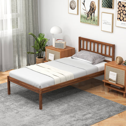 Solid Wood Bed Frame with Headboard and Slat Support – Twin Size