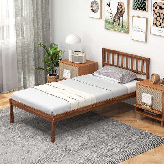 Solid Wood Bed Frame with Headboard and Slat Support – Twin Size