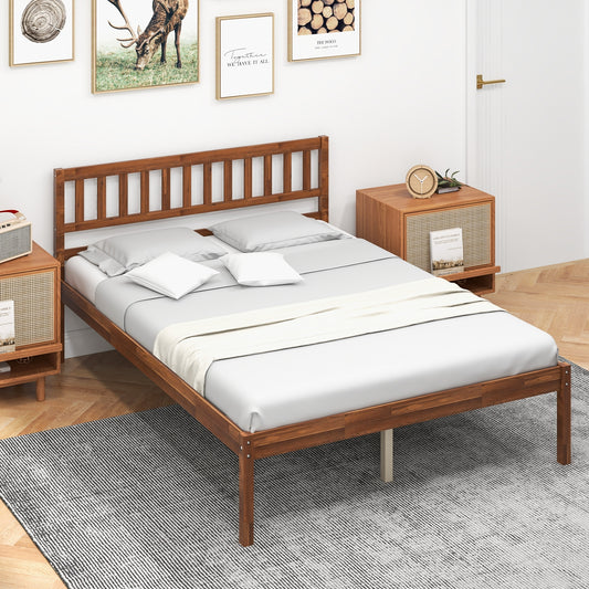 Solid Wood Bed Frame with Headboard and Slat Support – Full Size