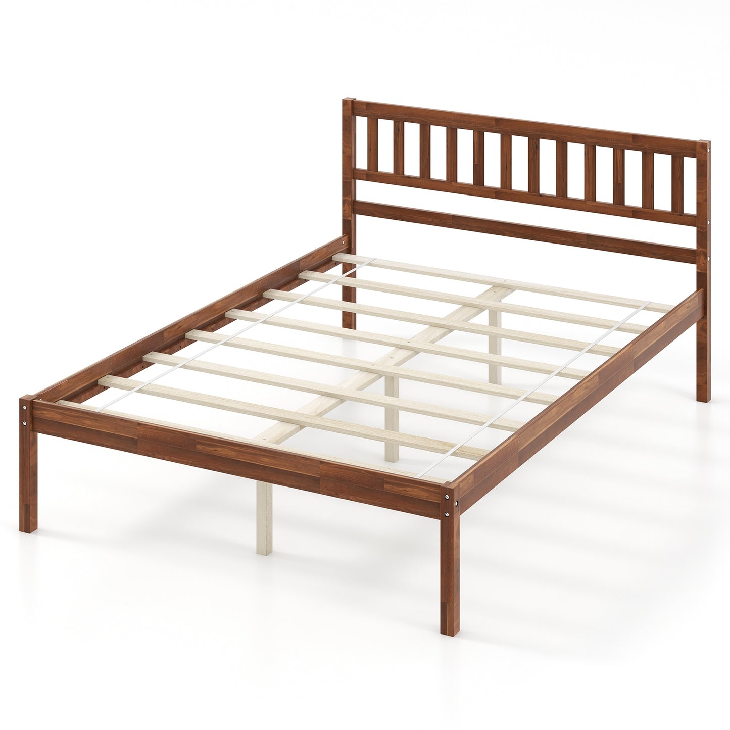 Solid Wood Bed Frame with Headboard and Slat Support – Full Size